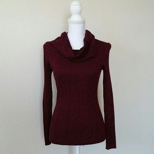 It's Our Time cowl neck fitted ribbed sweater LS